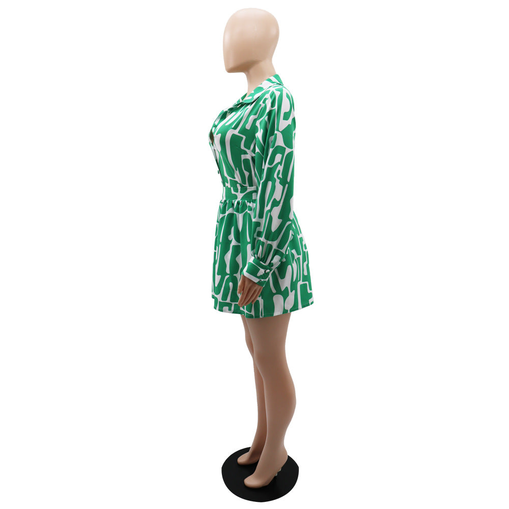 Loose Printed Long Shirt Casual Women's Shorts Set Summer Two-Piece Set 17