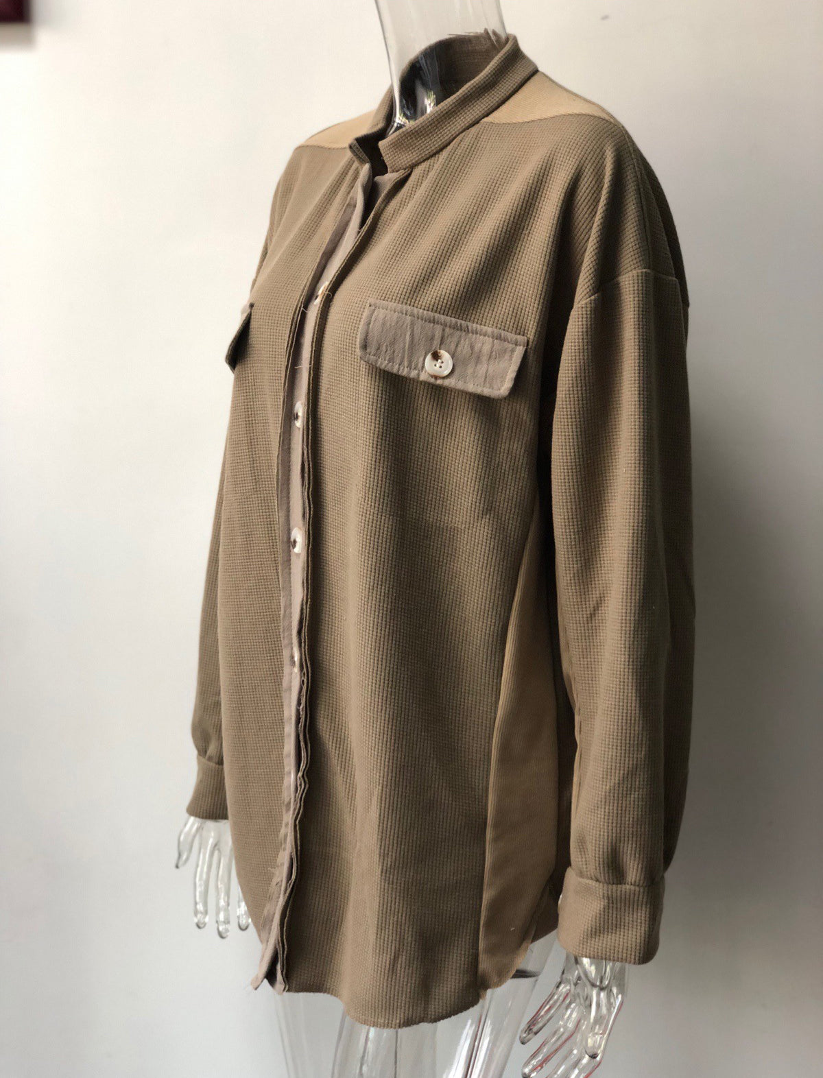 Autumn Jacket Fashion Casual Turndown Collar Pocket Patchwork Irregular Shirt Women 31