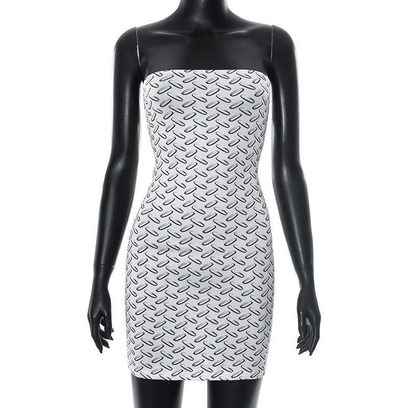 Women Printed Strapless Backless Bodycon Dress 7