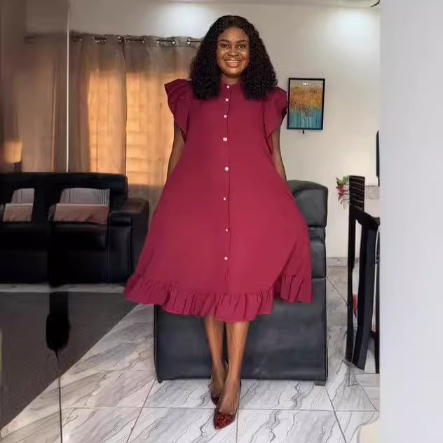 Women sleeveles Ruffles lace flying sleeve dress