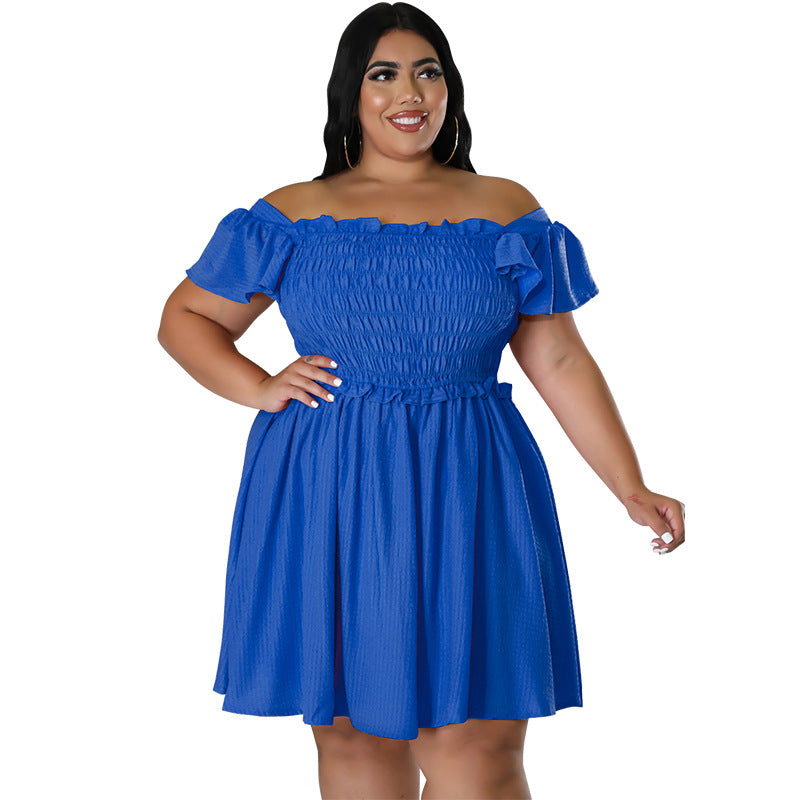 Plus Size Summer Women's Off Shoulder Short Sleeve Casual Swing Dress 6