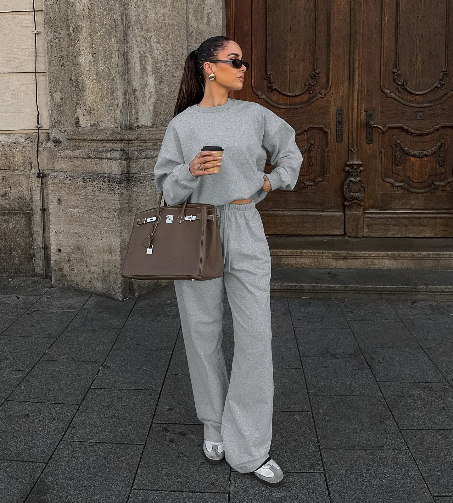 Women Autumn Gray Knitting Long Sleeve Top and Pants Casual Sports Two Piece Set 3