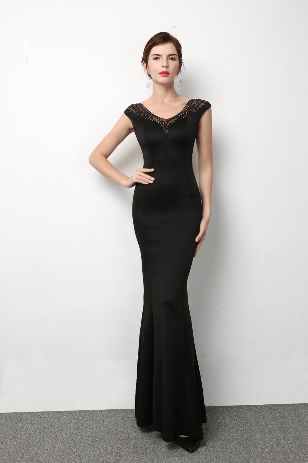 Ladies Formal Party Elegant V Neck Evening Dress 4
