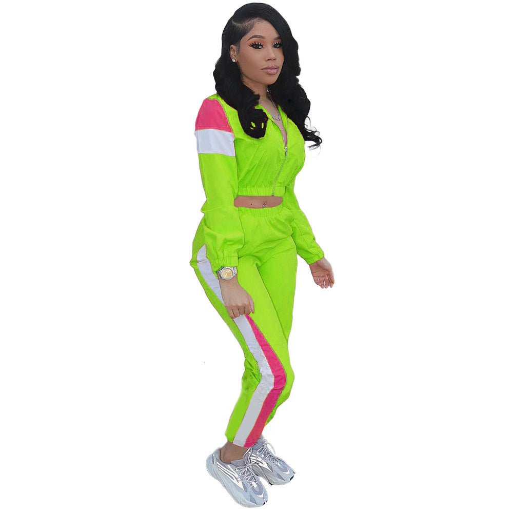 Women's Patchwork Sport Contrast Casual Tracksuit Two Piece Set 17