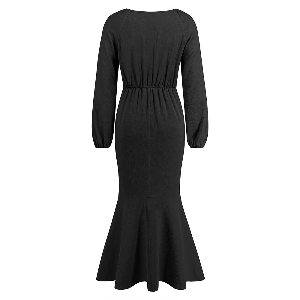 Plus Size Women V Neck Long Sleeve Mermaid Dress 27