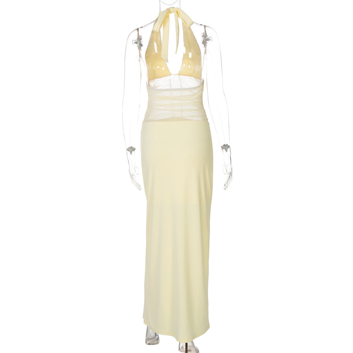 Women's summer fashion sexy mesh Patchwork Low Back deep v See-Through strap dress 7