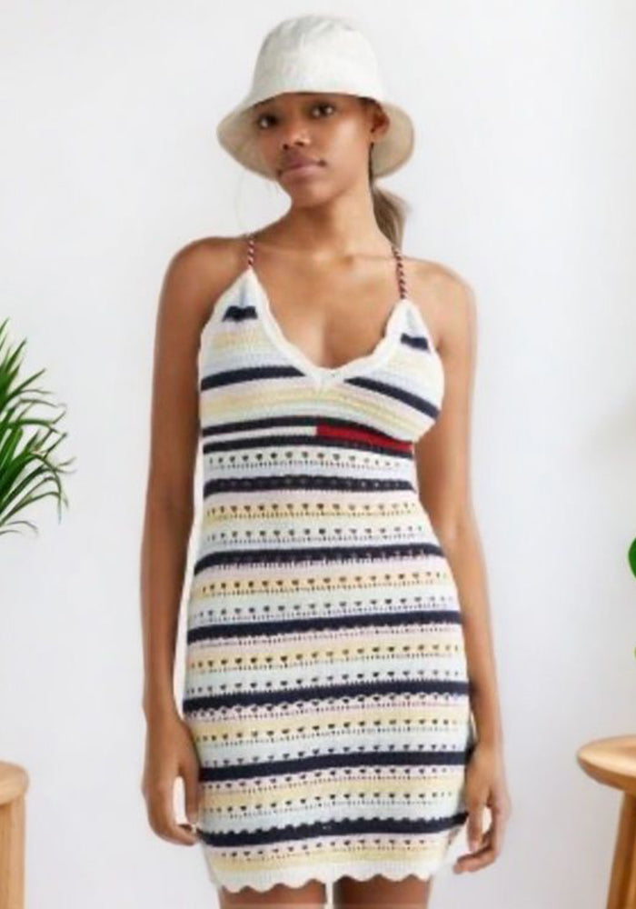 Women Striped Knitting Sleeveless Suspender Dress