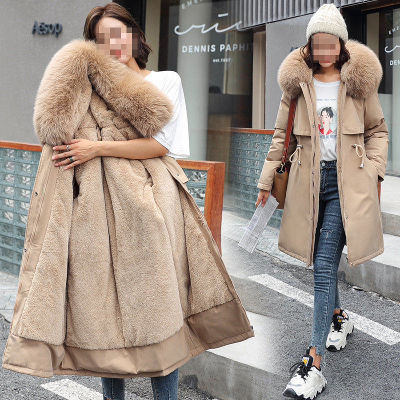 Women Winter Padding Fur Collar Loose Sherpa Parka Coat
