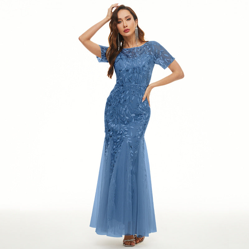 Sequin Dress Fashion Short Sleeve Slim Bridesmaid Dress Luxury Formal Party Evening Dress Long Mermaid Dress 11