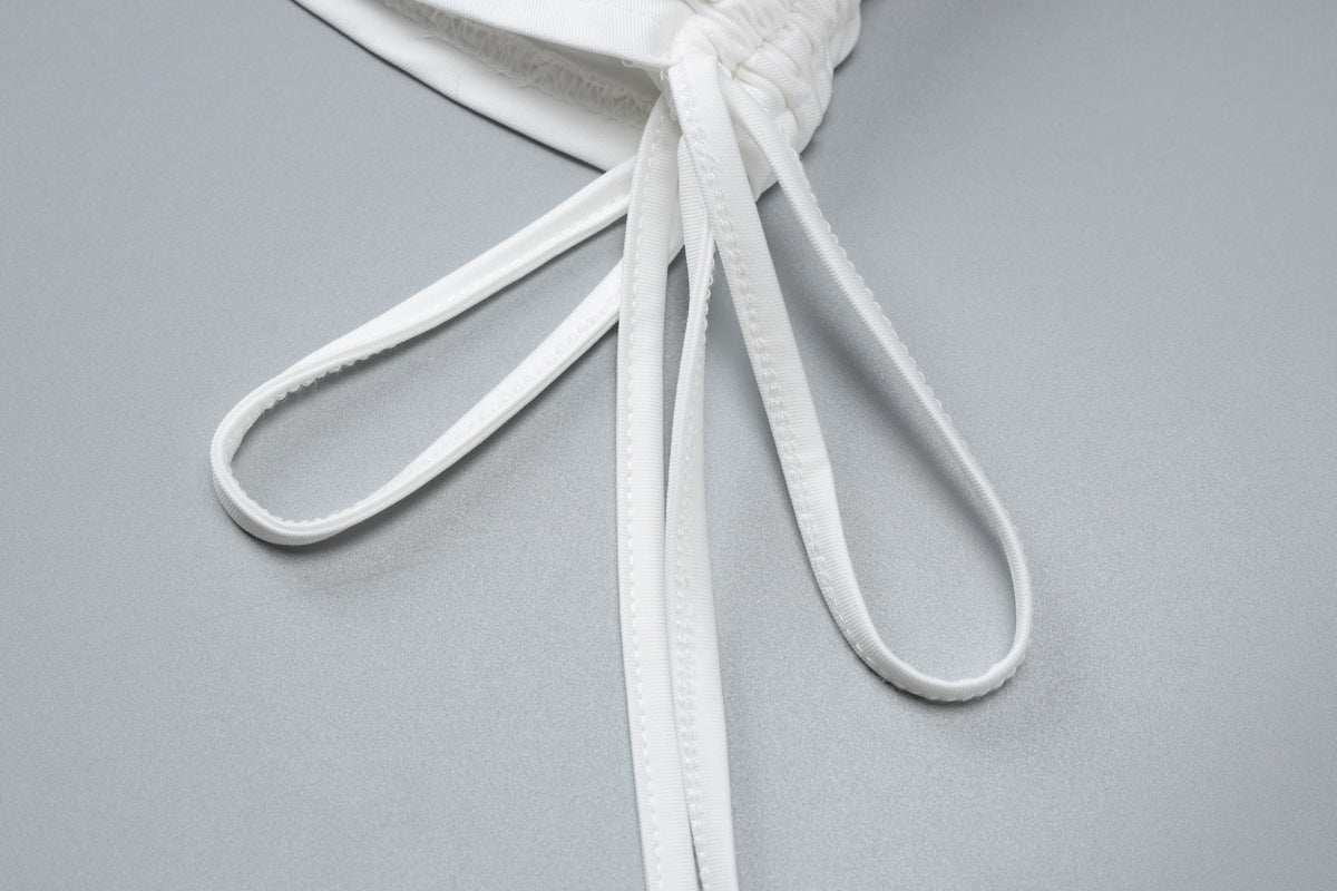 Women summer sexy Strapless pleated drawstring Bodycon Dress 10