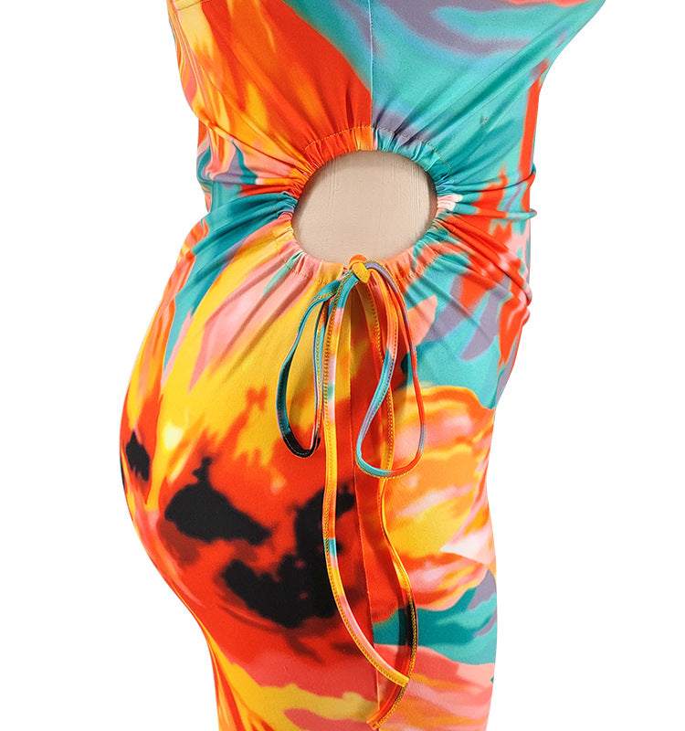 Plus Size Women's Summer Sexy Printed Strap Low Back Slim Dress 17