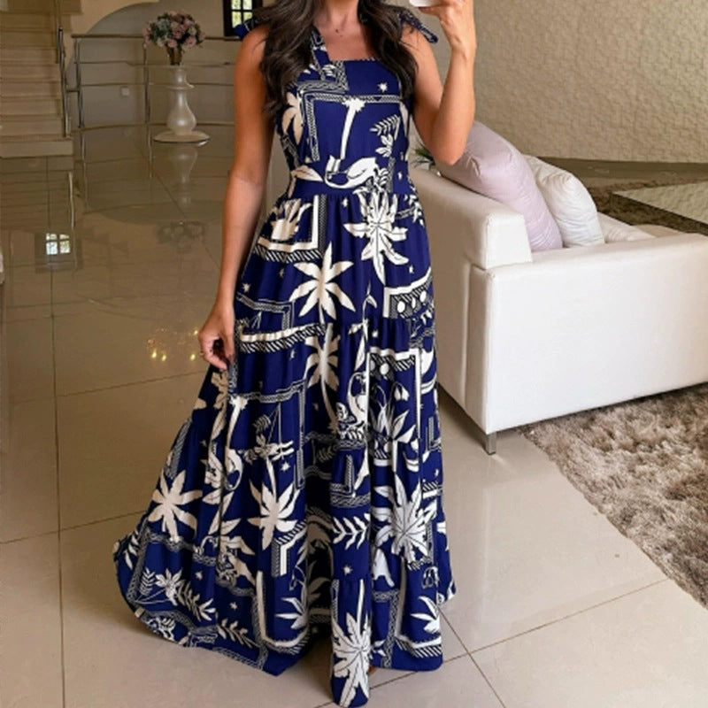 Fashion Print Strap Long Women's Dress 4