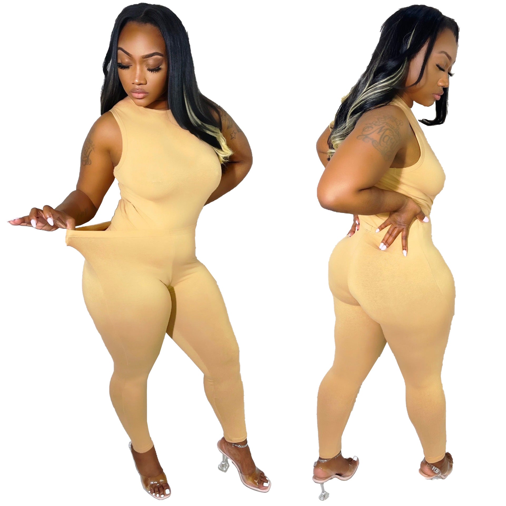 Women's autumn and winter women's solid color multicolor sleeveless two piece pants set 6