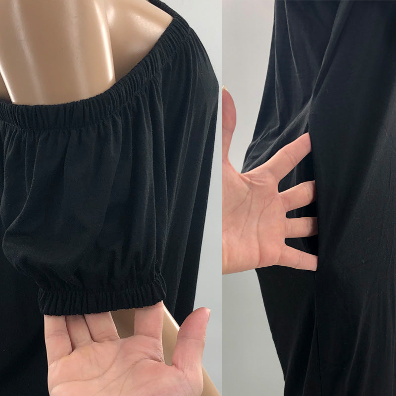 Women's Solid Color Loose Long Length Short Sleeve Jumpsuit Women's Bodysuit 21