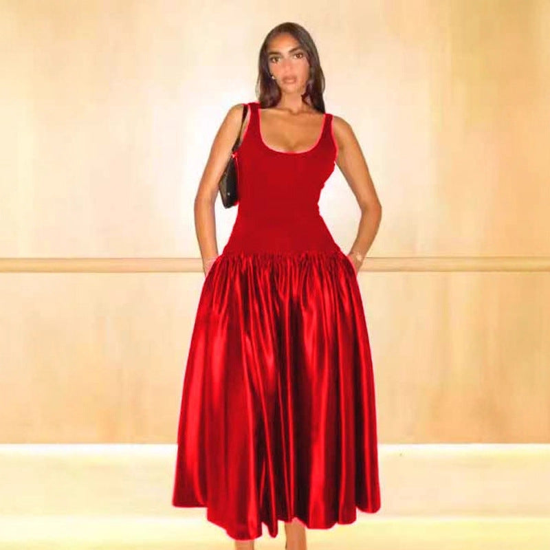 Women Patchwork U-Neck Sexy Dress