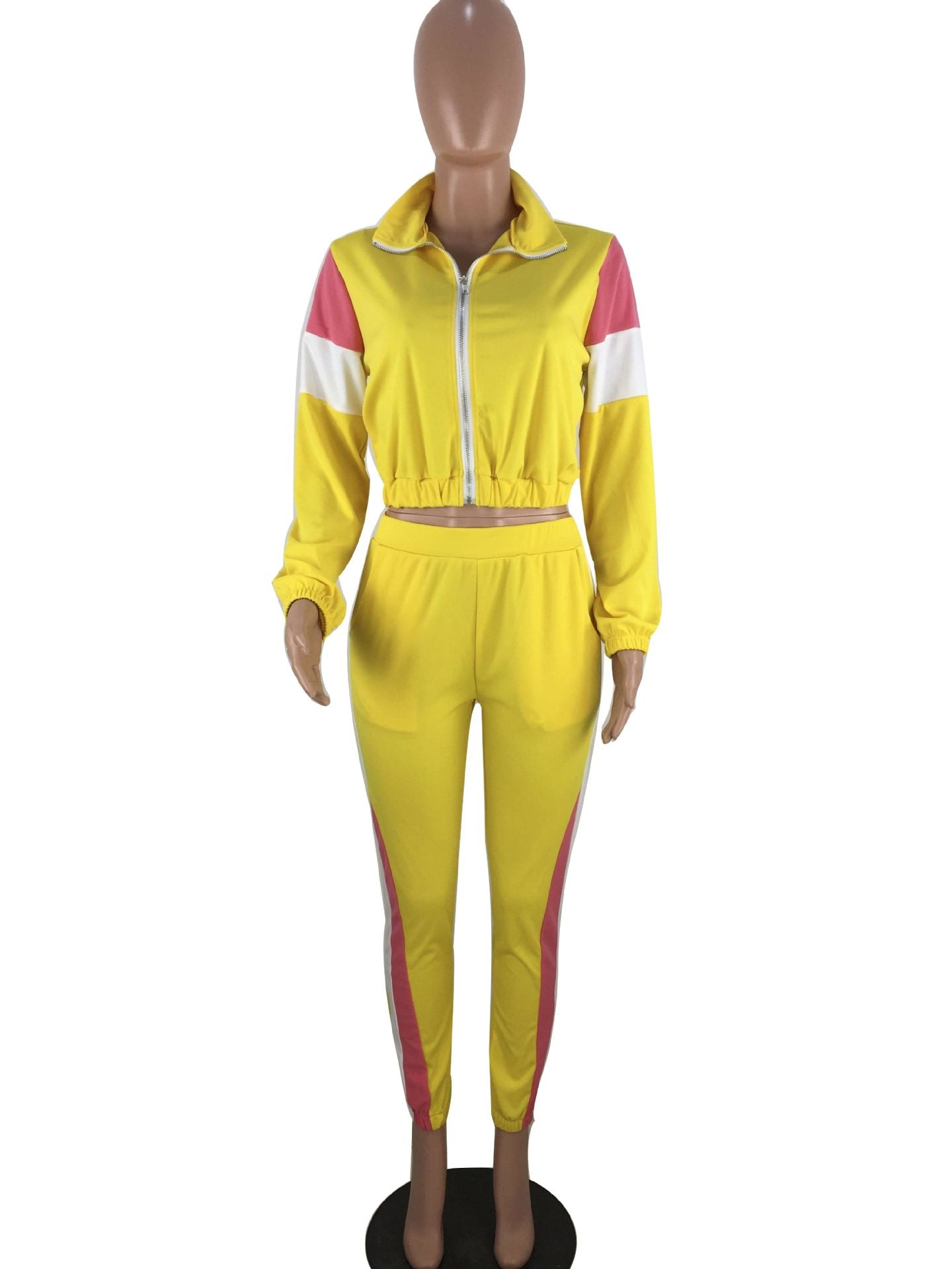 Women's Patchwork Sport Contrast Casual Tracksuit Two Piece Set 27