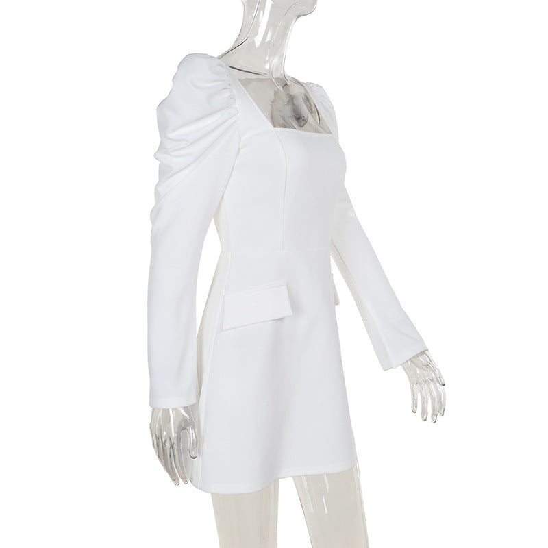 Fall Fashion Chic Elegant Long Sleeve Square Neck Slim Women Dress 8