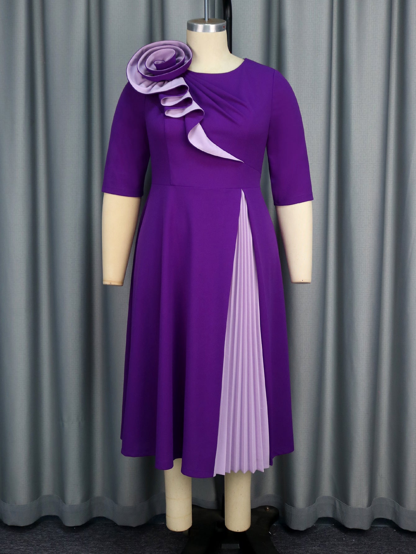 Summer Color Block Floral A-Line Cocktail Slim Waist Plus Size Party Dress 8