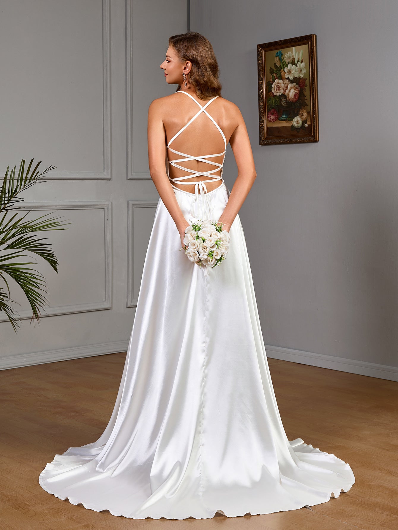 Women sleeveless suspender solid formal party evening dress