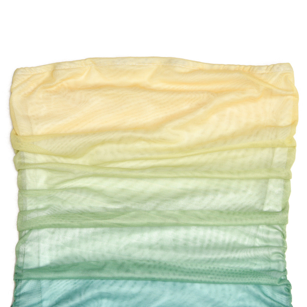 Women Mesh Gradient Off Shoulder Strapless Backless Dress 22