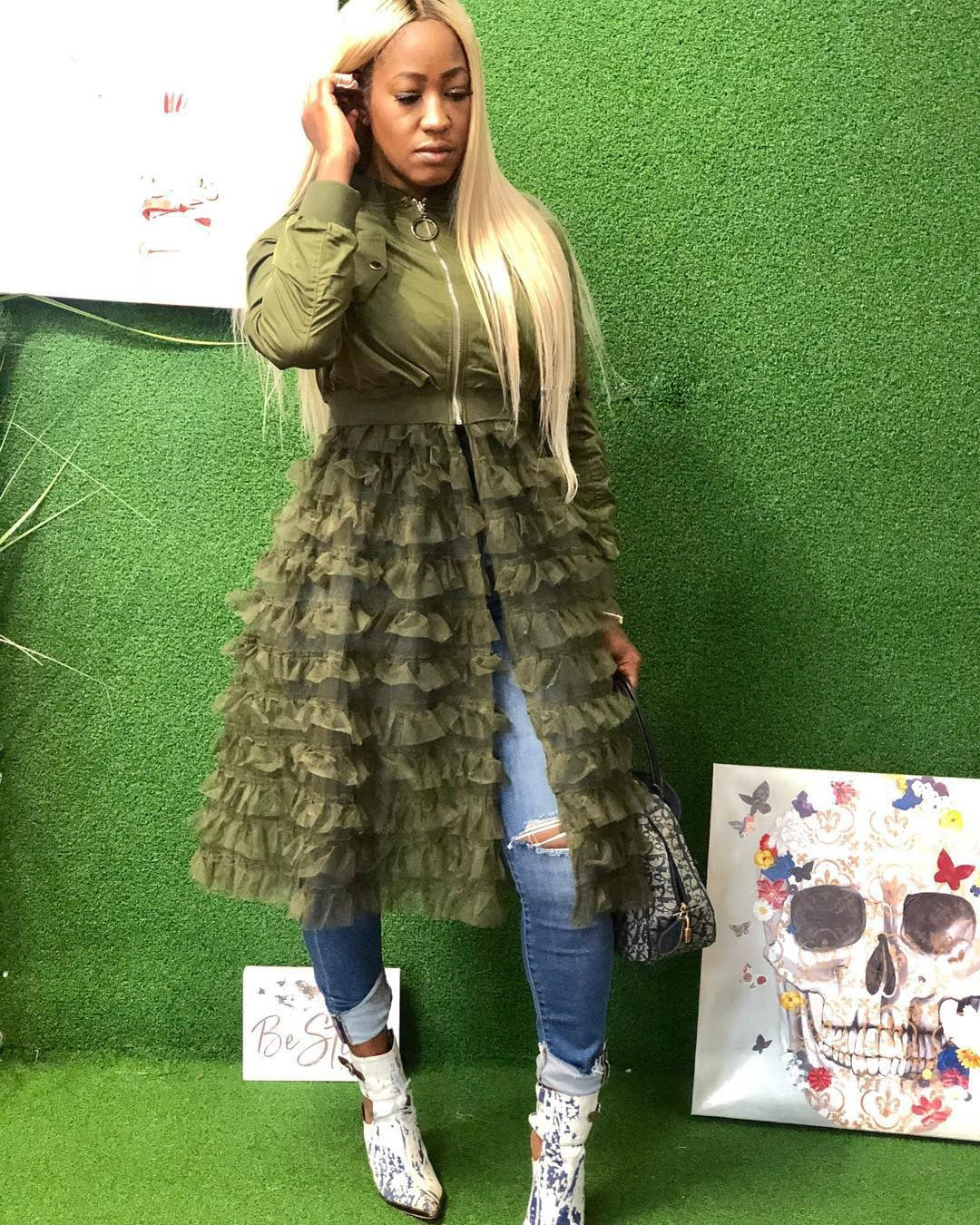 Fashionable Zipper Solid Color Mesh Lace Patchwork Jacket Coat 10