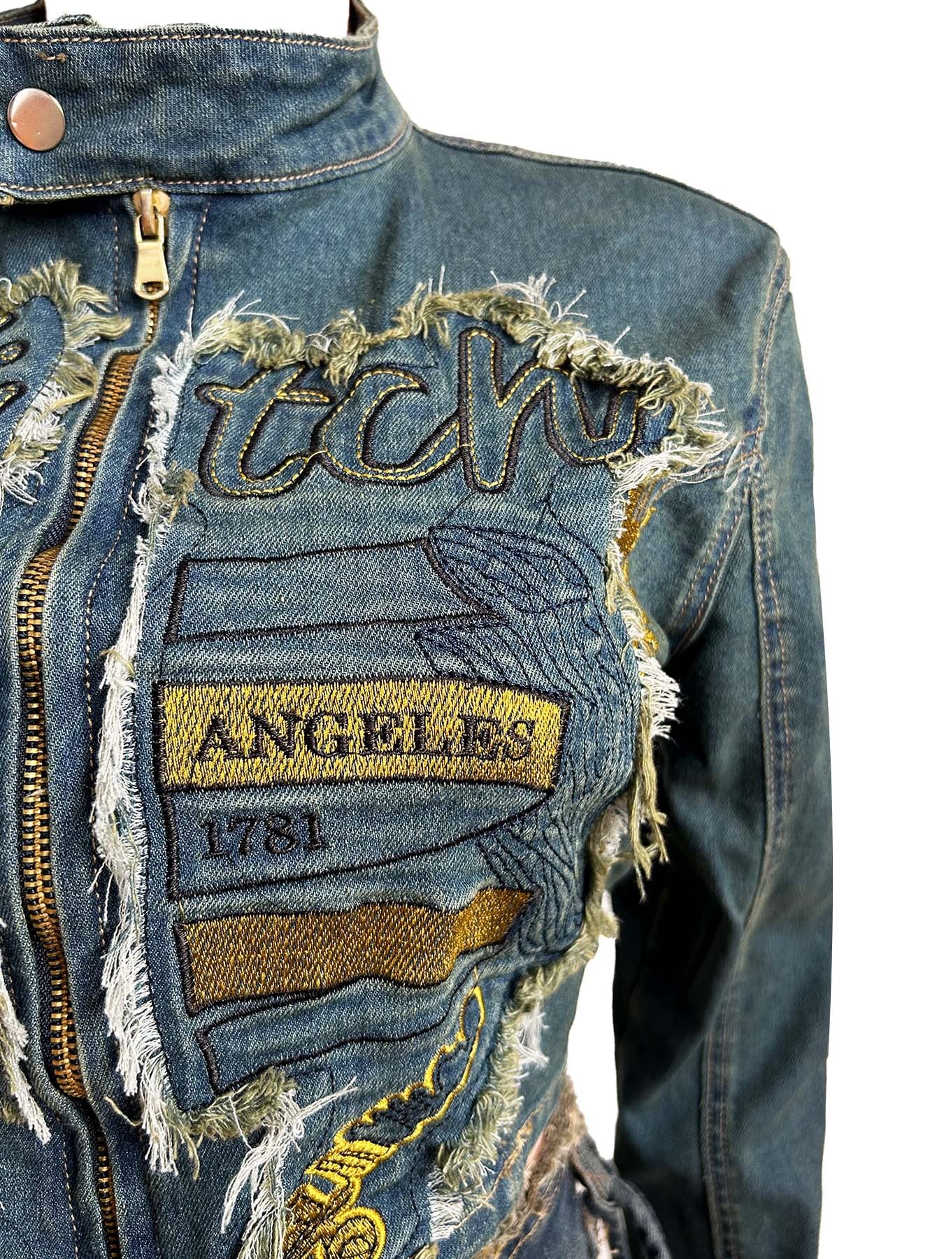 Women 's Embroidered Denim Top Pleated Skirt Two Piece Set 15