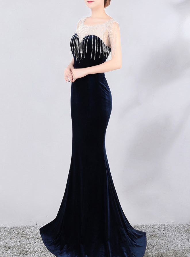 diamond chain velvet evening dress Formal Party long slim and elegant mermaid Prom Dress 13