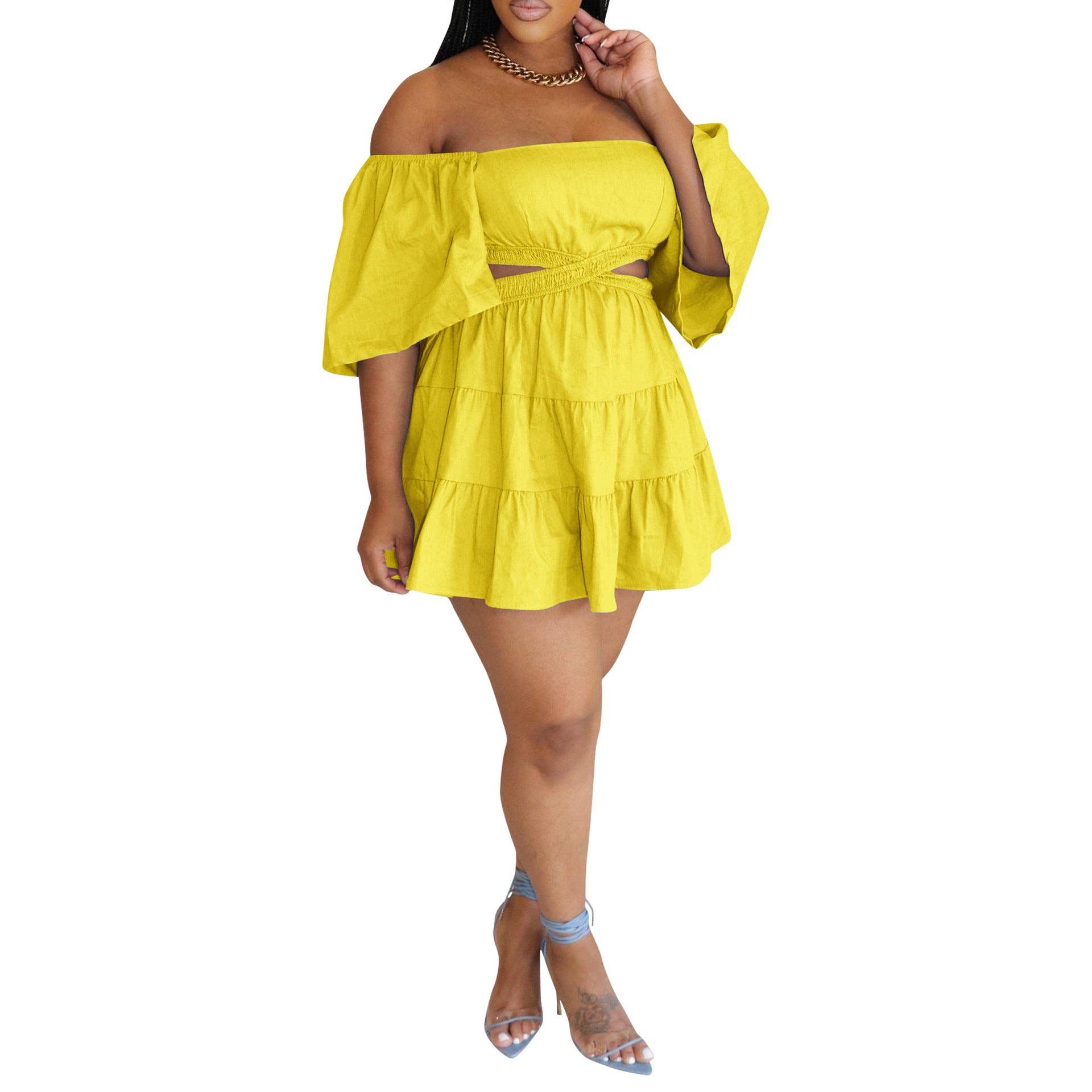 Women's Summer Off Shoulder Ruffles Casual Dress 9