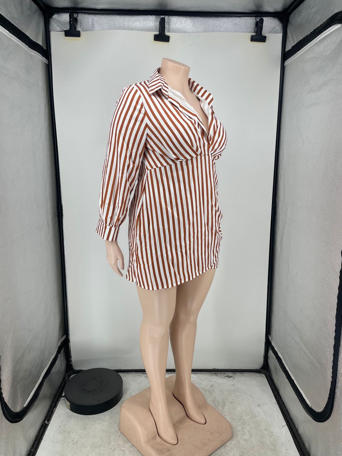 Plus Size Women Sexy Striped Shirt Dress 7