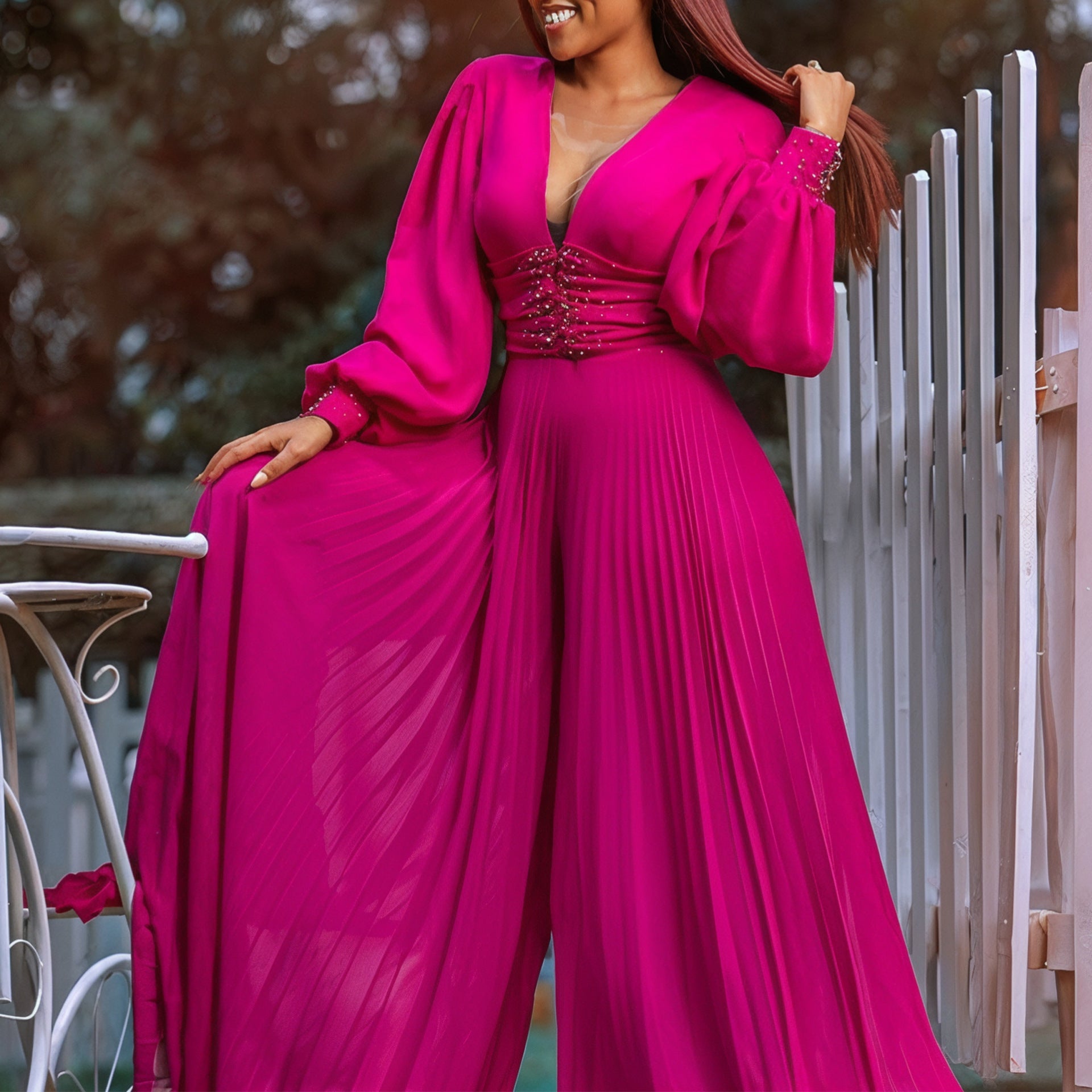 Plus Size Beaded Fashion Casual Loose Wide Leg African Jumpsuit 6