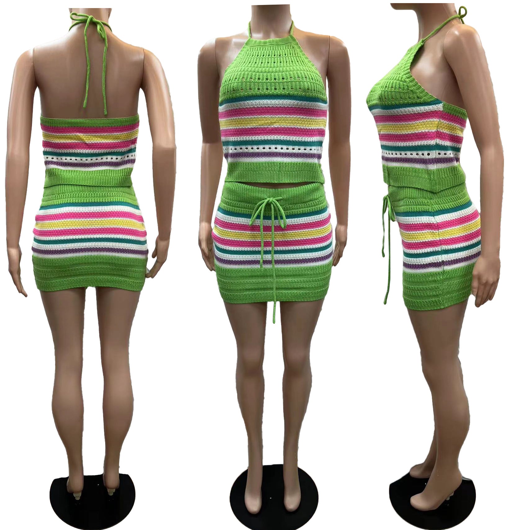 Women Backless Halter Neck Top and skirt two piece set 13