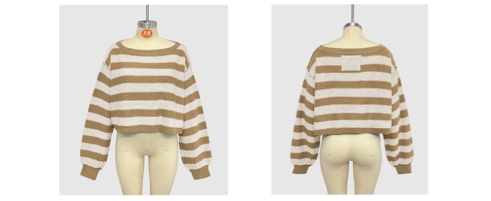 Women Striped Long Sleeve Sweater 14