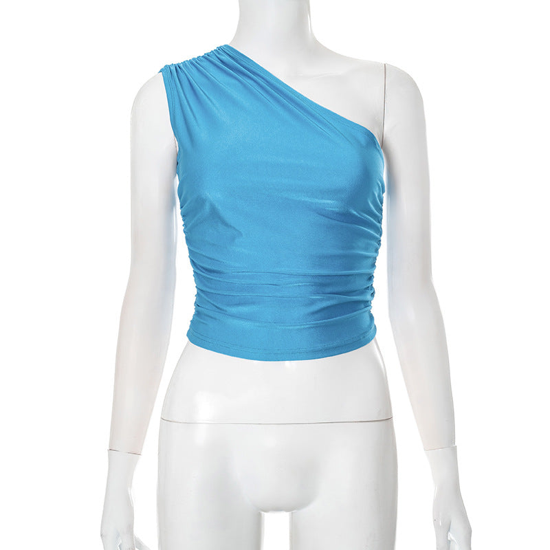 Women Spring and Summer Solid Off Shoulder Gathered Top and PantsTwo Piece Set 10