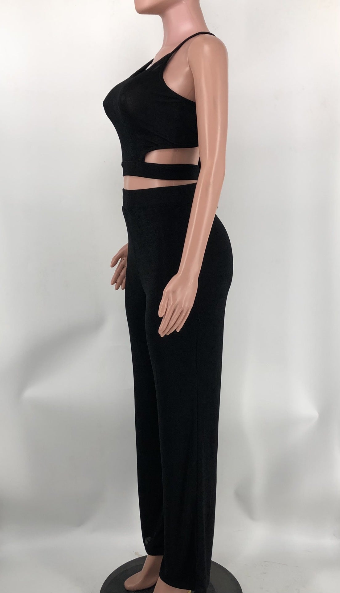 Women Halter Neck Crossover Crop Top andSolid Wide Leg Pants Two-Piece Set 27