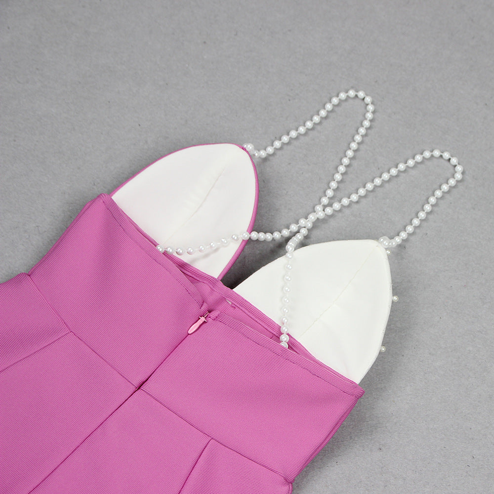 Pearl Strap Flower Sexy Short Bandage Sexy Dress 13