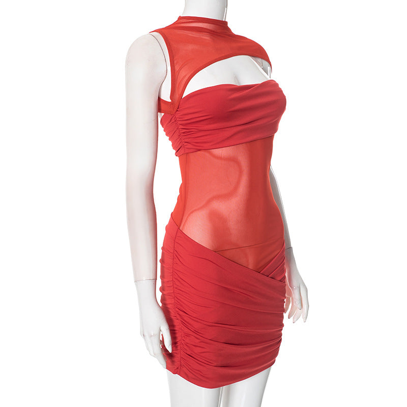 Women Summer Round Neck Sexy Hollow Bodycon Dress 7