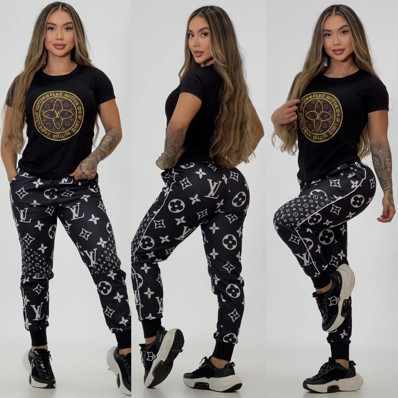 Summer Fashion Shiny Pattern Women's Casual Round Neck T-shirt Pants Set 3