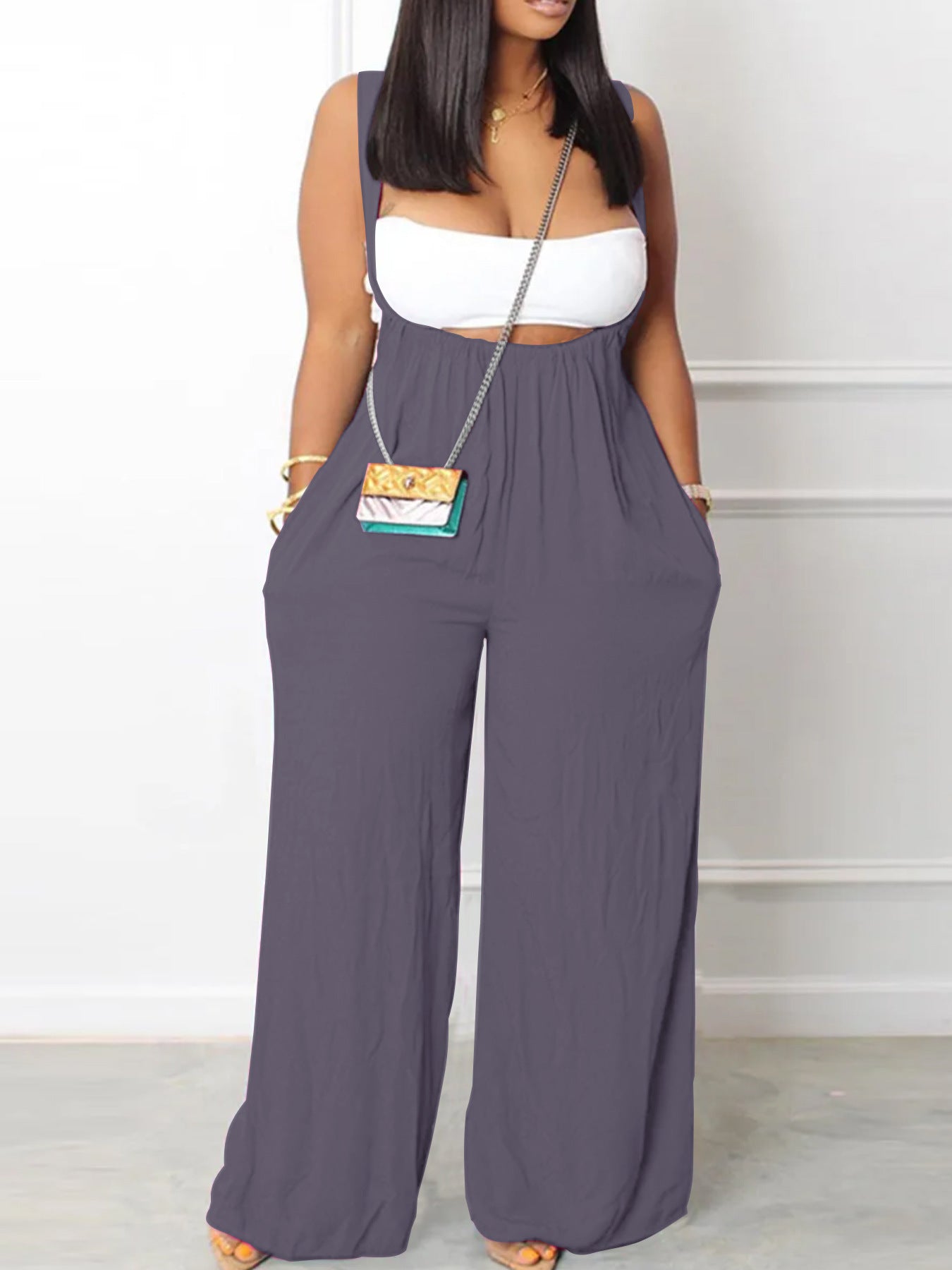 Drawstring Suspenders Wide Leg Trousers Strapless Crop Top Two-Piece Set 5