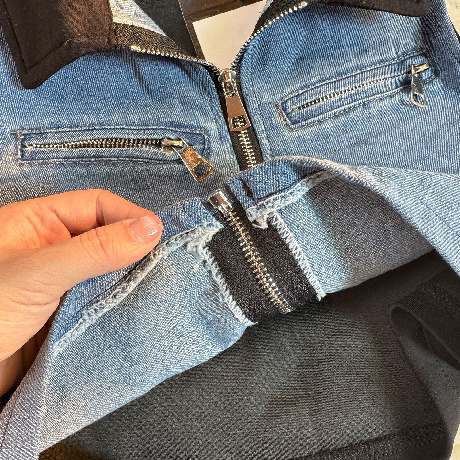 Summer Fashion Sleeveless Short Denim Patchwork Top Wide Leg Trousers Contrast Color Two piece Set for Women 10