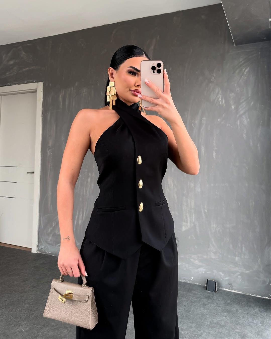 Women Summer Halter Neck Sleeveless Vest Top Trousers Casual Two Piece Set 4