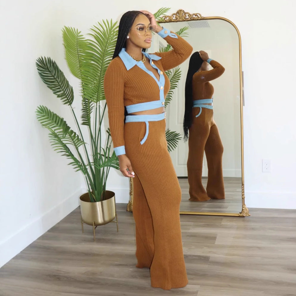 Women Sexy Single-Breasted Top and Pants Two-Piece Set