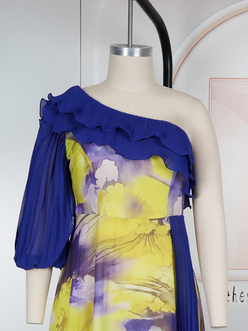 Plus-size African print off-shoulder spring/summer chiffon dress 13