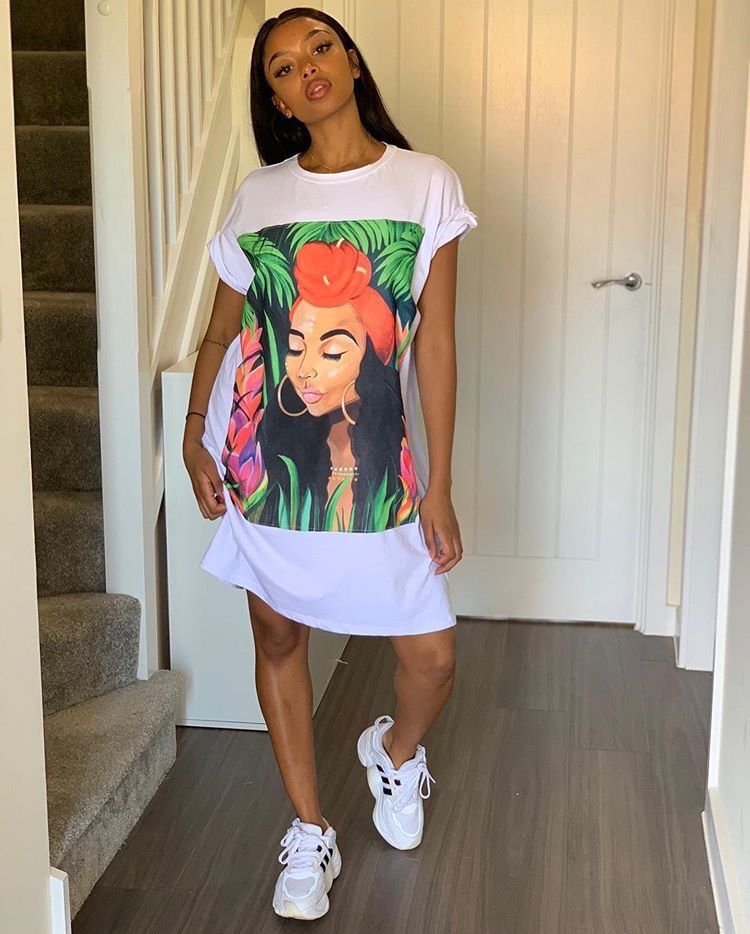 Women Print Casual Loose T-Shirt Dress 4