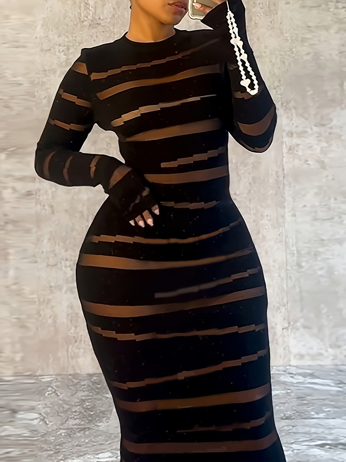 Sexy Long Sleeve Round Neck Bodycon Long Plus Size Dress 3