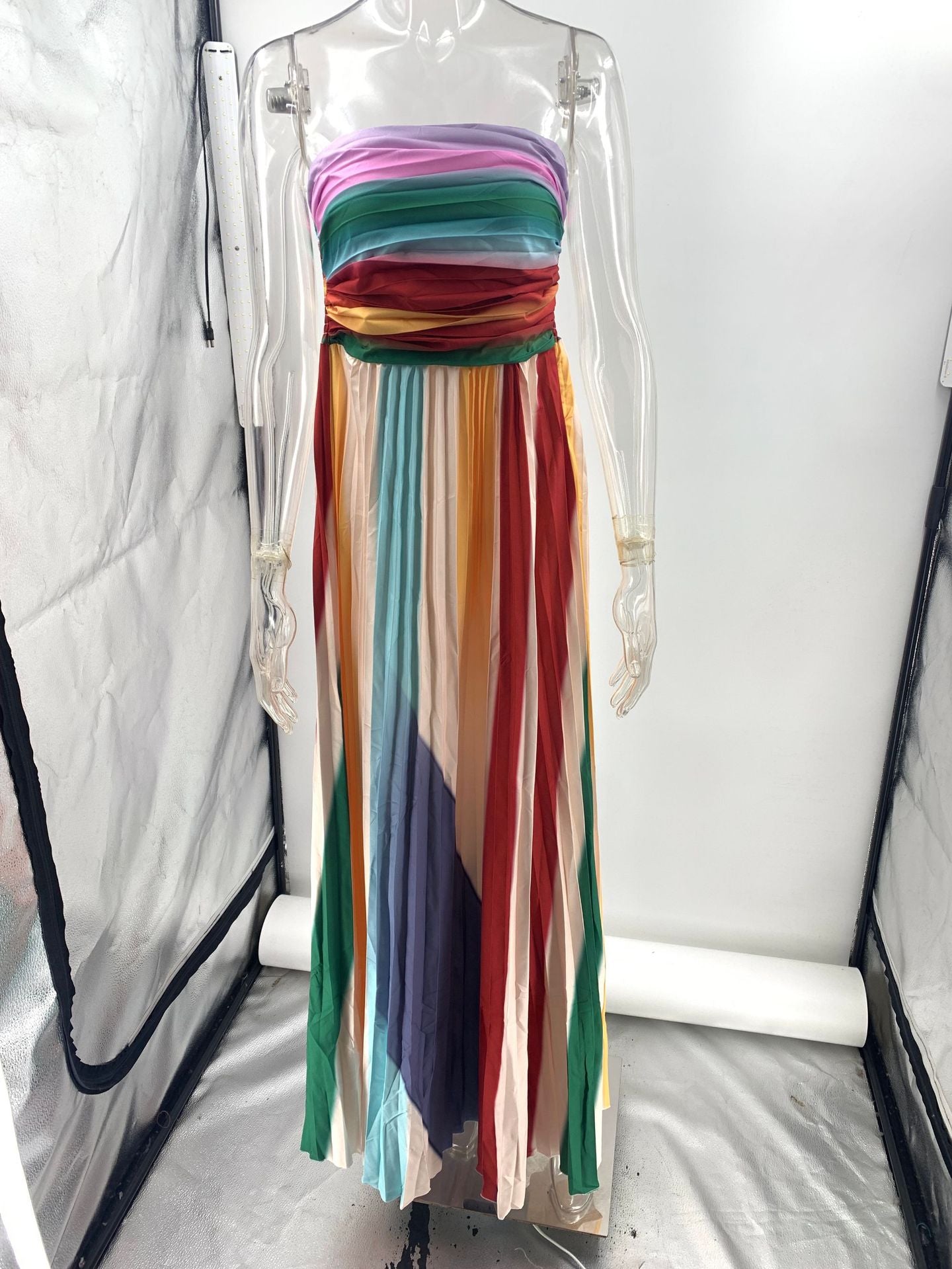 Sexy strapless multi-color printed long dress 6