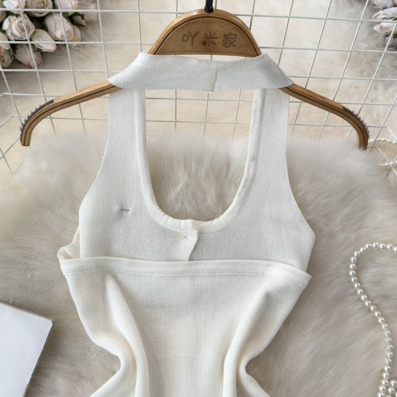 Fashionable Halter Neck Low Back Breasted Slim Fit Knitting Vest Women's Outdoor Wear Trendy Basic Top 15
