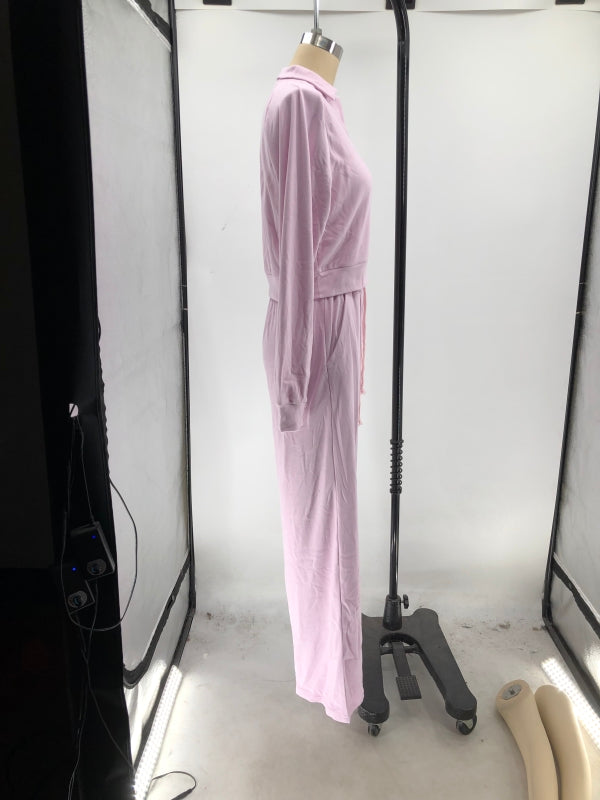 Women Fall/Winter Solid V-Neck Long Sleeve Casual Top and Pants Two-Piece Set 18