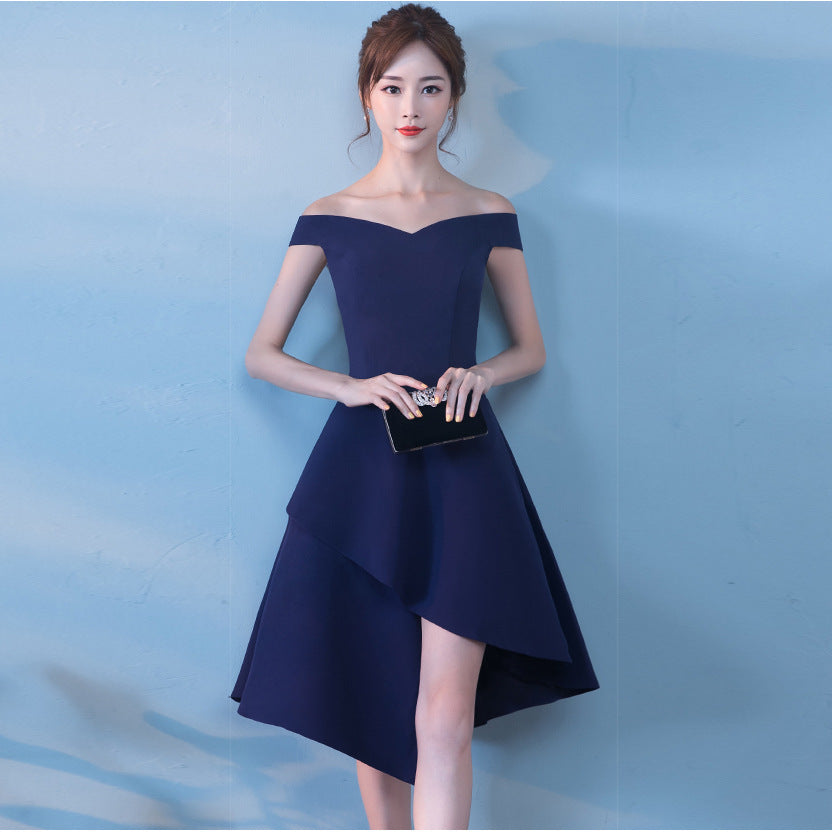Evening Dress Winter Short Formal Party Dress Women'S Fashion Off Shoulder Solid Irregular Bridesmaid Dress 10