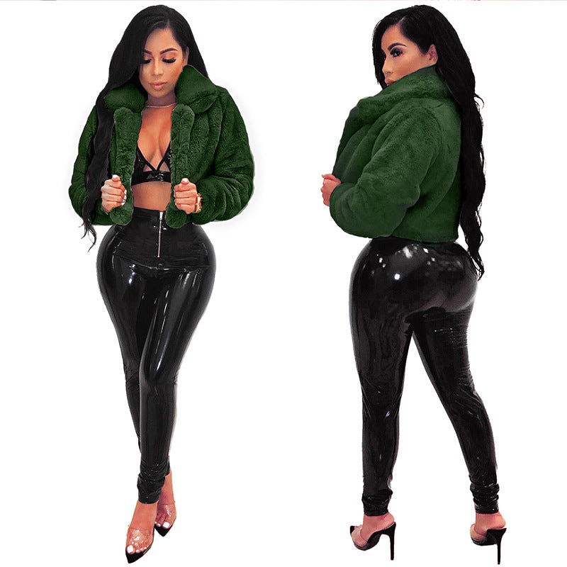 Women Sexy Solid Candy Color Faux furryCrop Jacket 8