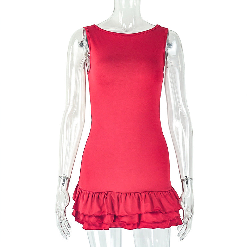 Women Sleeveless Round Neck Solid Career Pleated Mini Dress 11